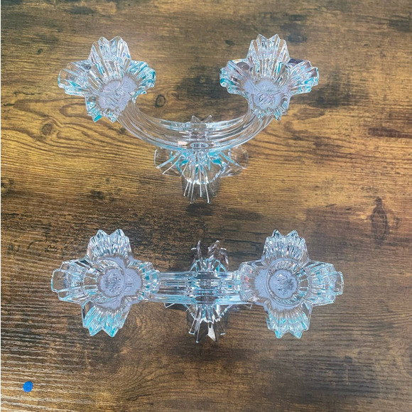 Pair of Clear Glass Art Deco Style Candelabra Candlestick Holders - Picture 7 of 10